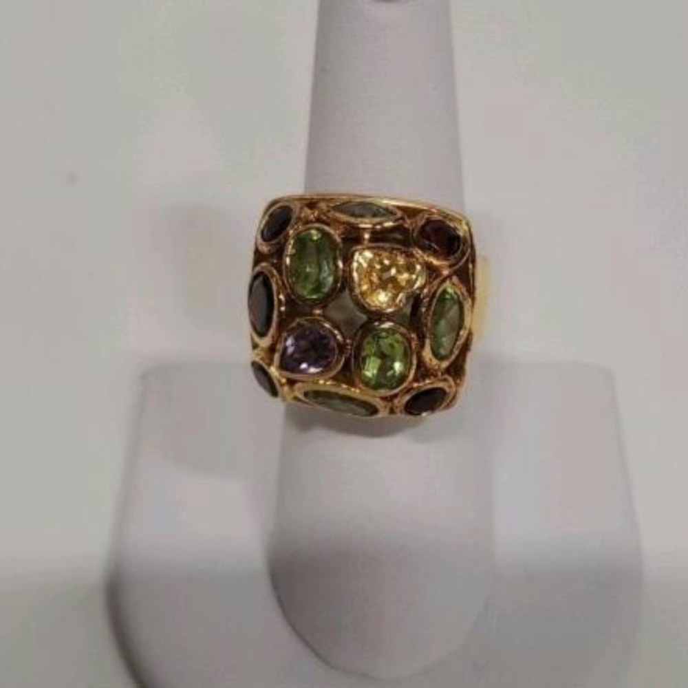 Elegant Multi-Stone Gold Plated Silver Ring